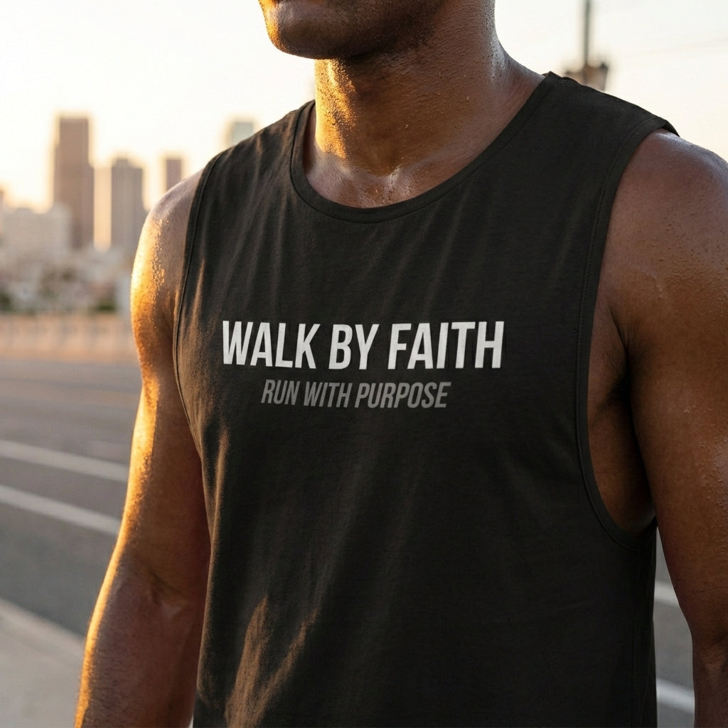 Walk By Faith Tank Top, Run With Purpose Christian Gym Tank, Unisex Muscle Tank Tee, Workout Worship Sleeveless Shirt