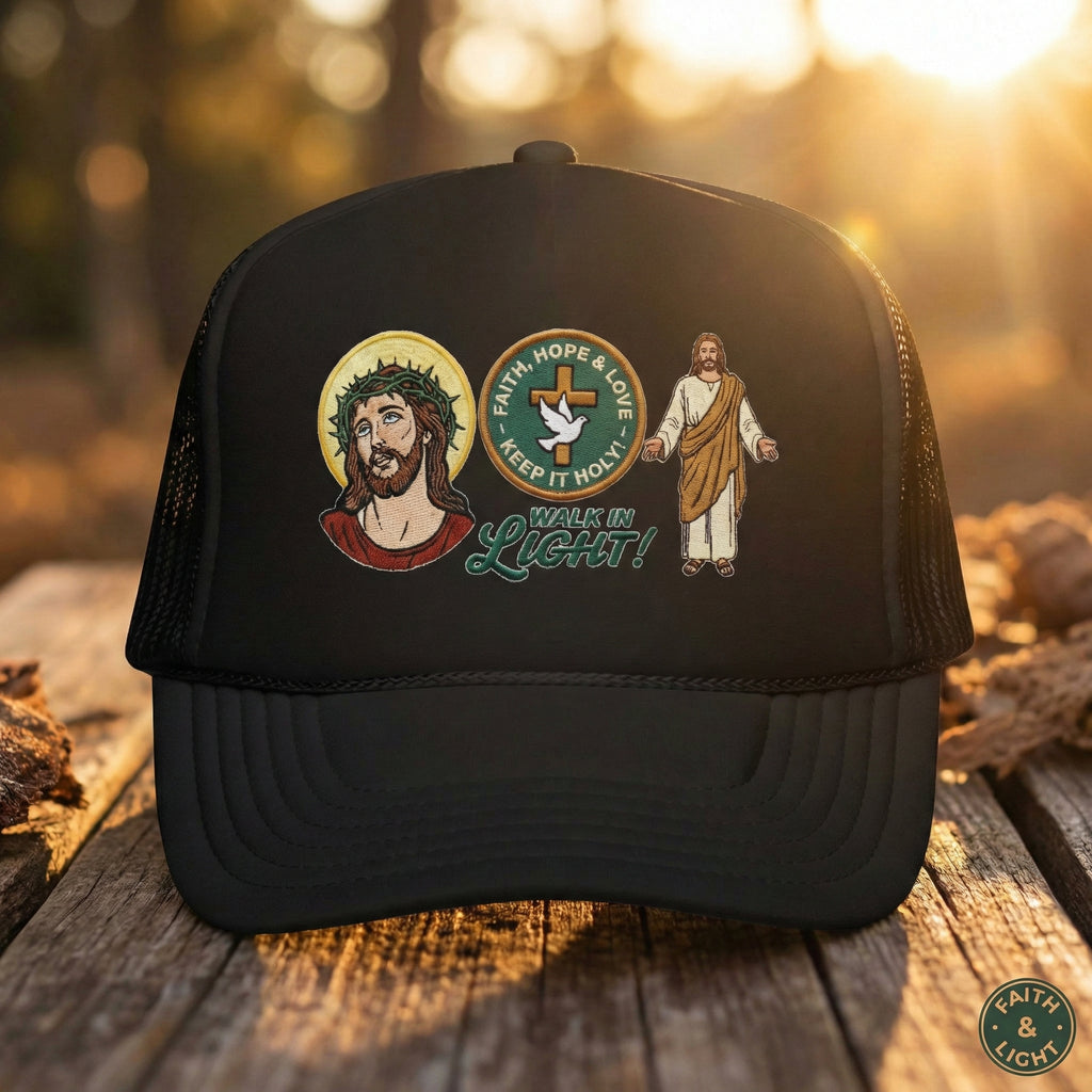 Jesus Foam Trucker Hat, Christian Trucker Cap, Embroidered Jesus Hat, Faith Based Hat, Church Hat, Religious Gift for Him