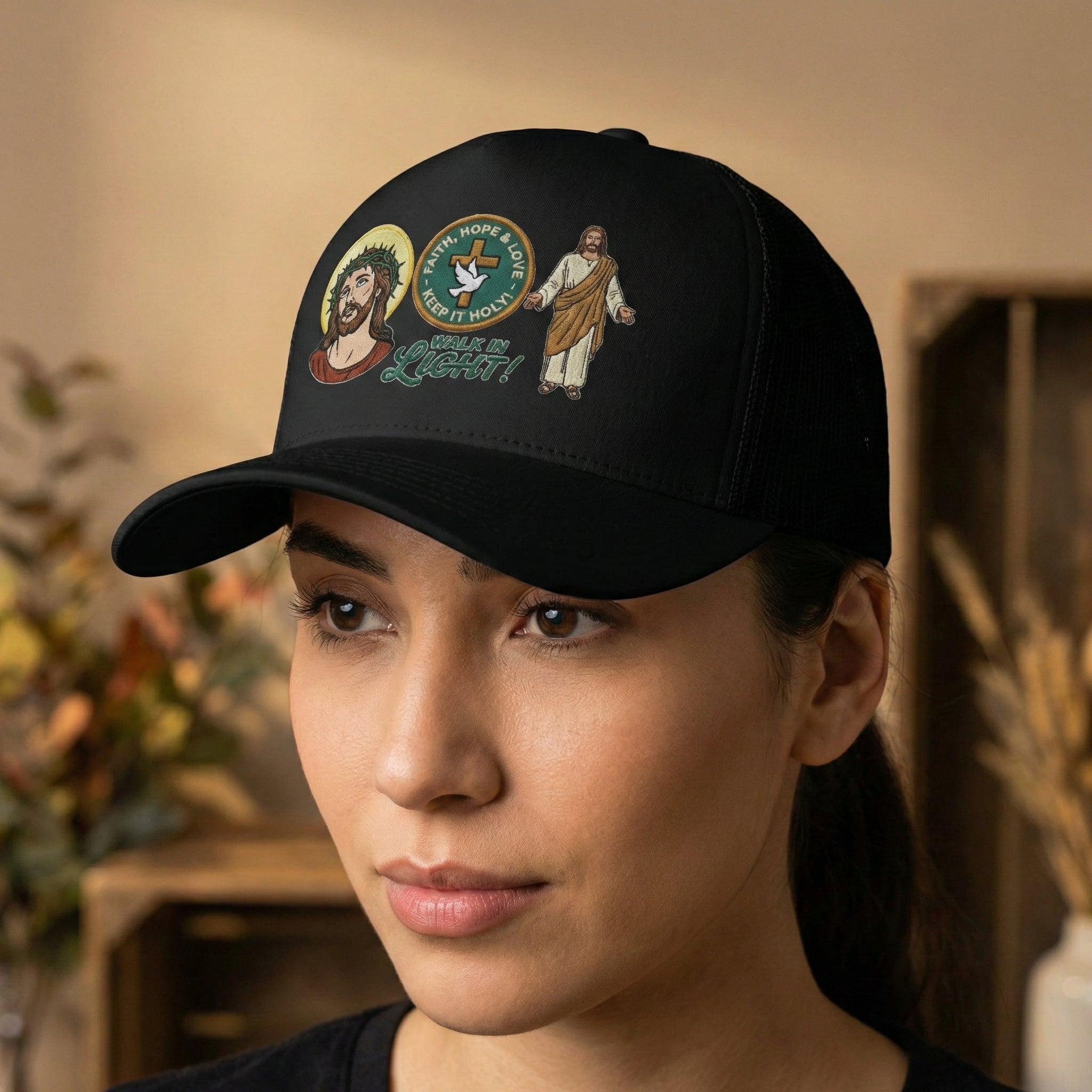 Jesus Foam Trucker Hat, Christian Trucker Cap, Embroidered Jesus Hat, Faith Based Hat, Church Hat, Religious Gift for Him