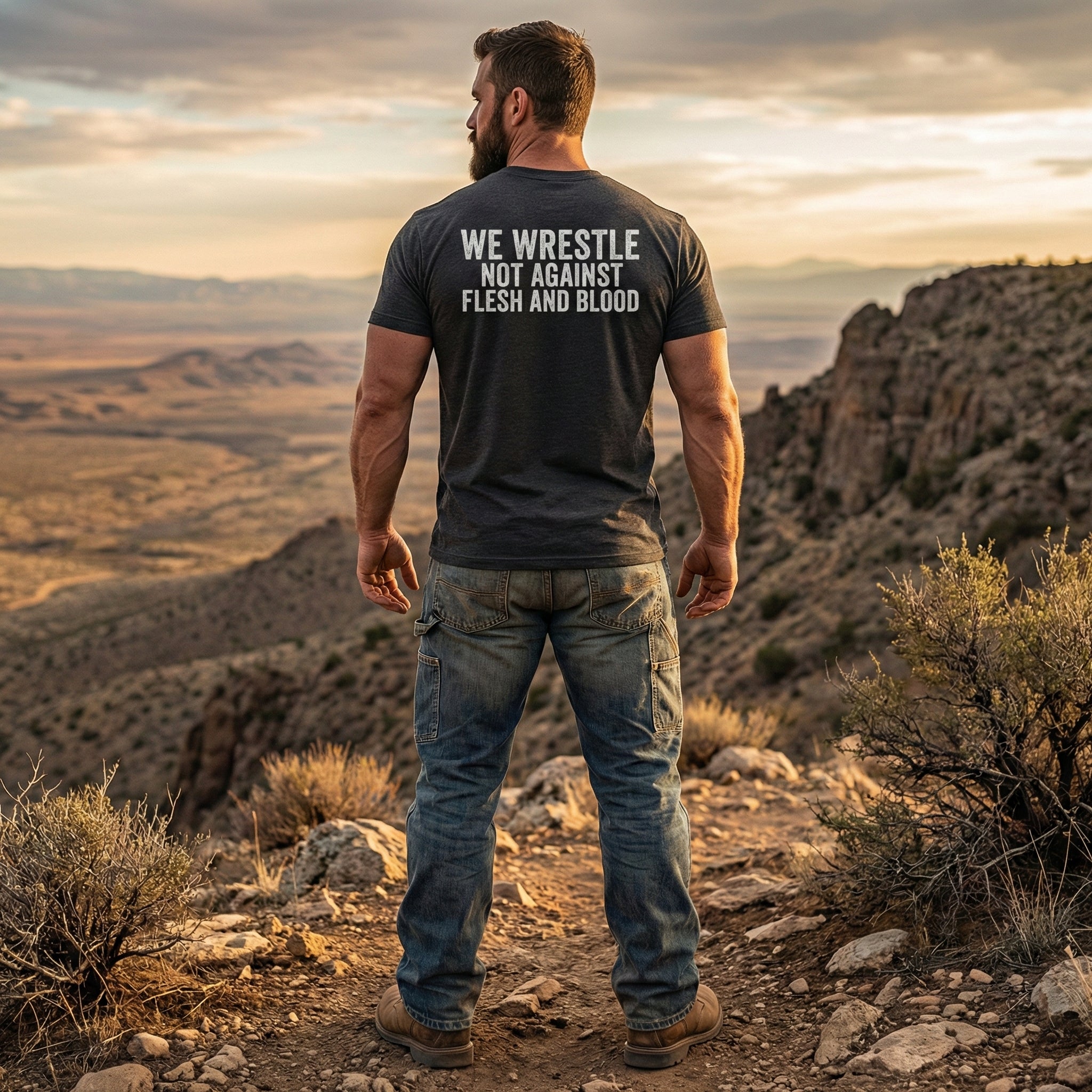 We Wrestle Not Against Flesh and Blood Shirt, Ephesians 6 12 Christian Tee, Spiritual Warfare Faith Shirt, Armor of God Prayer Warrior Gift
