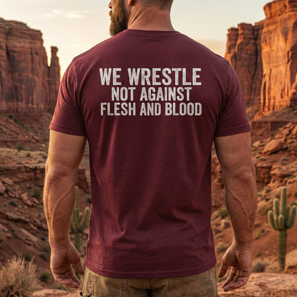 We Wrestle Not Against Flesh and Blood Shirt, Ephesians 6 12 Christian Tee, Spiritual Warfare Faith Shirt, Armor of God Prayer Warrior Gift