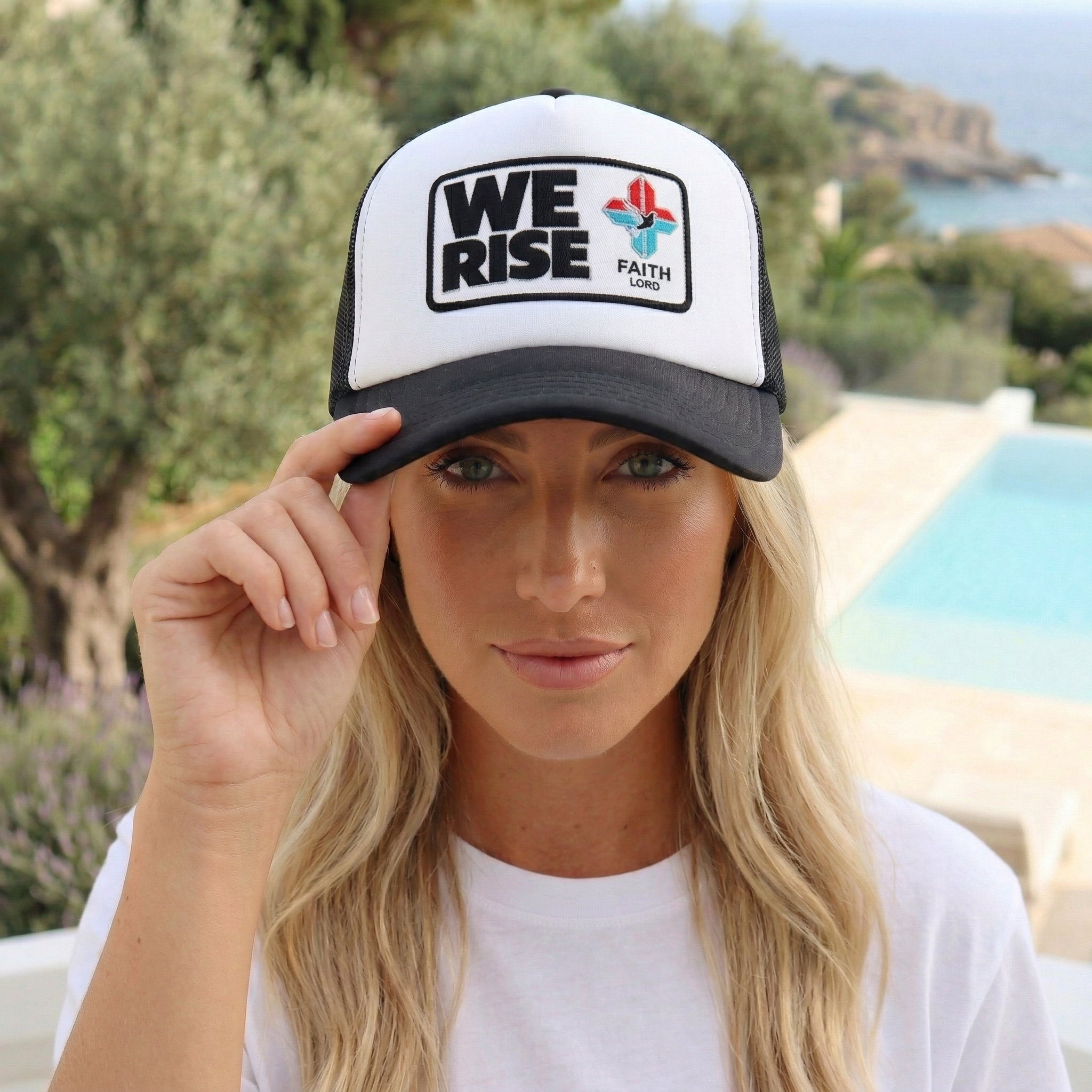 Christian Trucker Hat, We Rise Foam Hat, Retro Soccer Fan Cap, Faith Patch Hat, Stadium Style Christian Cap
