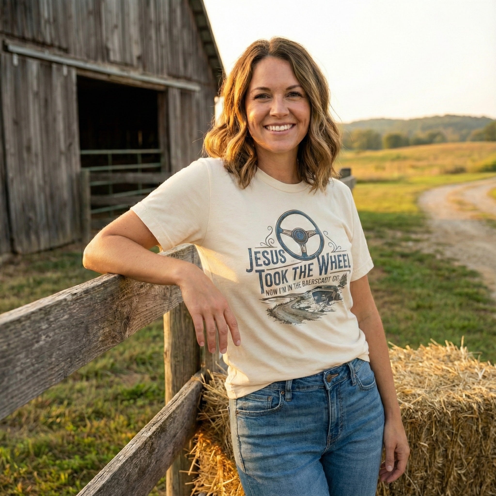 Jesus Took the Wheel steering wheel and vintage truck T-shirt | Christian faith shirt