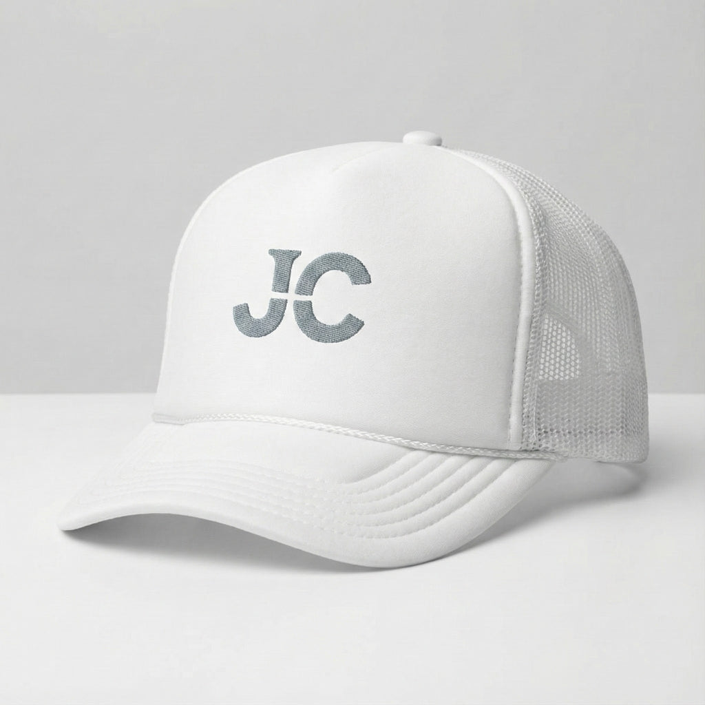 JC Jesus Christ Trucker Hat, Embroidered Faith Hat, White Mesh Snapback, Minimal Christian Hat, Everyday Streetwear Gift