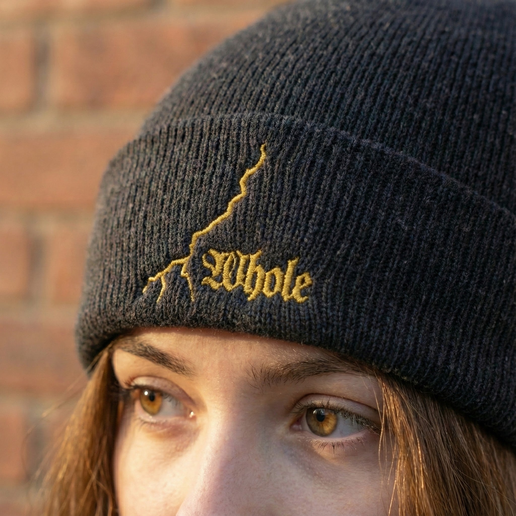Christian Streetwear Beanie - Mended & Whole Gold Embroidery - Dark Charcoal Knit Hat - Faith Based Apparel Gift - Urban Lightning Bolt Cap