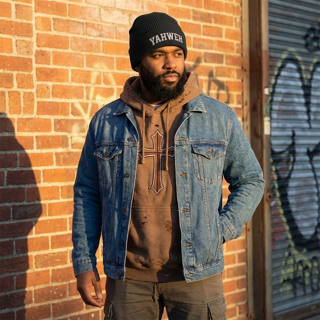 YAHWEH Cuff Beanie | Religious Script Knit Hat
