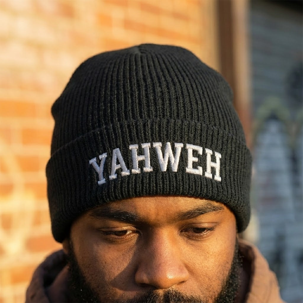 YAHWEH Cuff Beanie | Religious Script Knit Hat