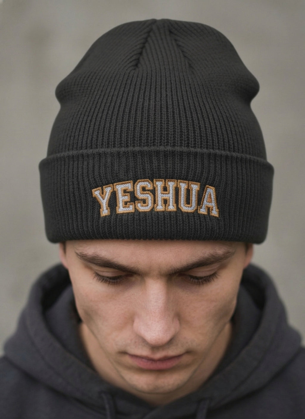 Yeshua Beanie, Christian Cuff Beanie, Religious Script Knit Hat, Faith Winter Hat, Embroidered Christian Beanie, Gift for Believers