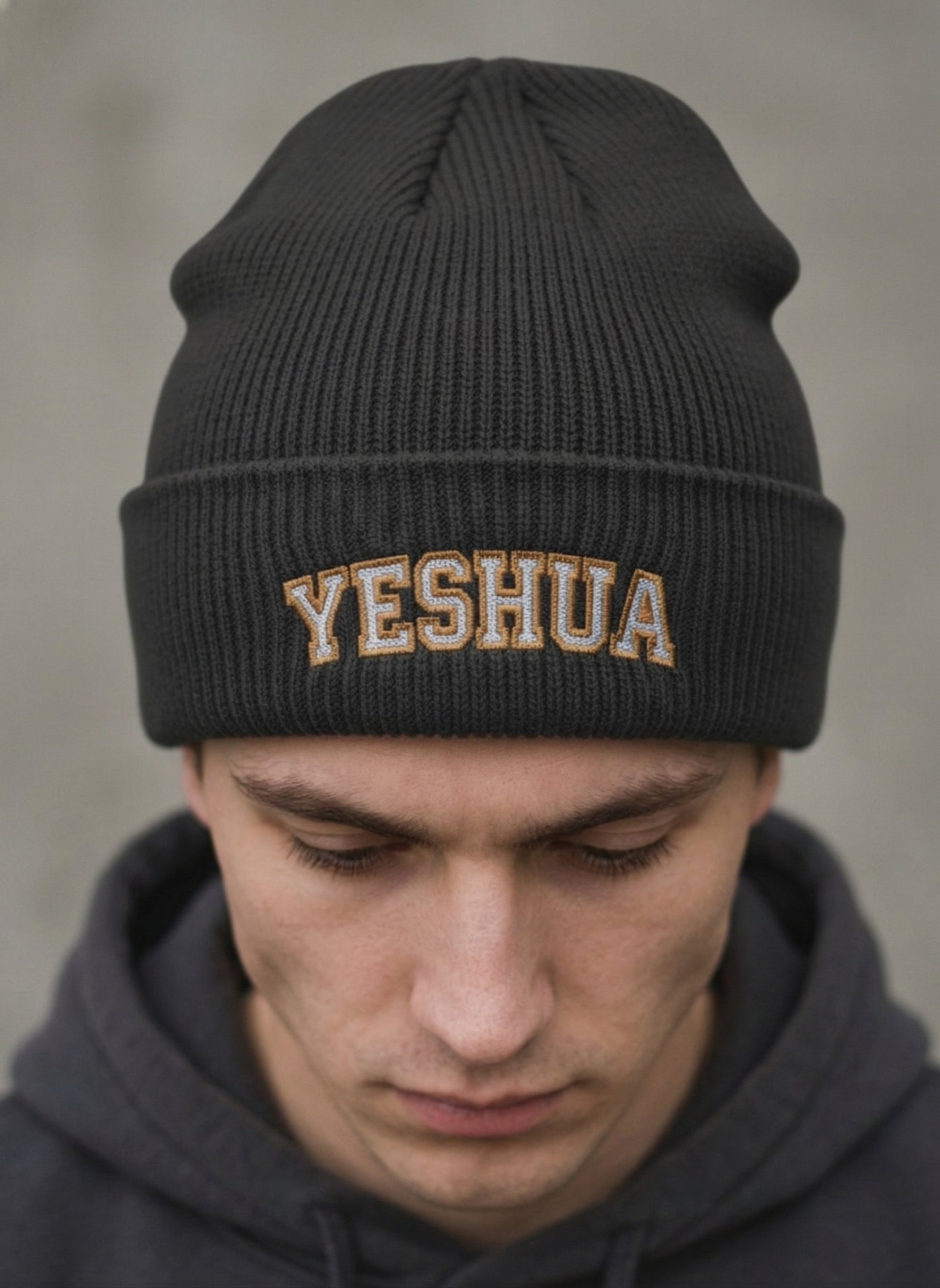Yeshua Beanie, Christian Cuff Beanie, Religious Script Knit Hat, Faith Winter Hat, Embroidered Christian Beanie, Gift for Believers