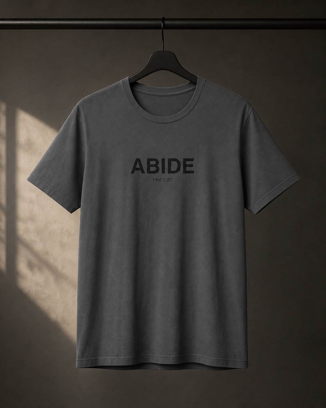 ABIDE Christian Shirt, Philippians 3:20 Tee, Minimalist Faith Streetwear, Tone on Tone Blackout Tee, Modern Bible Verse Gift