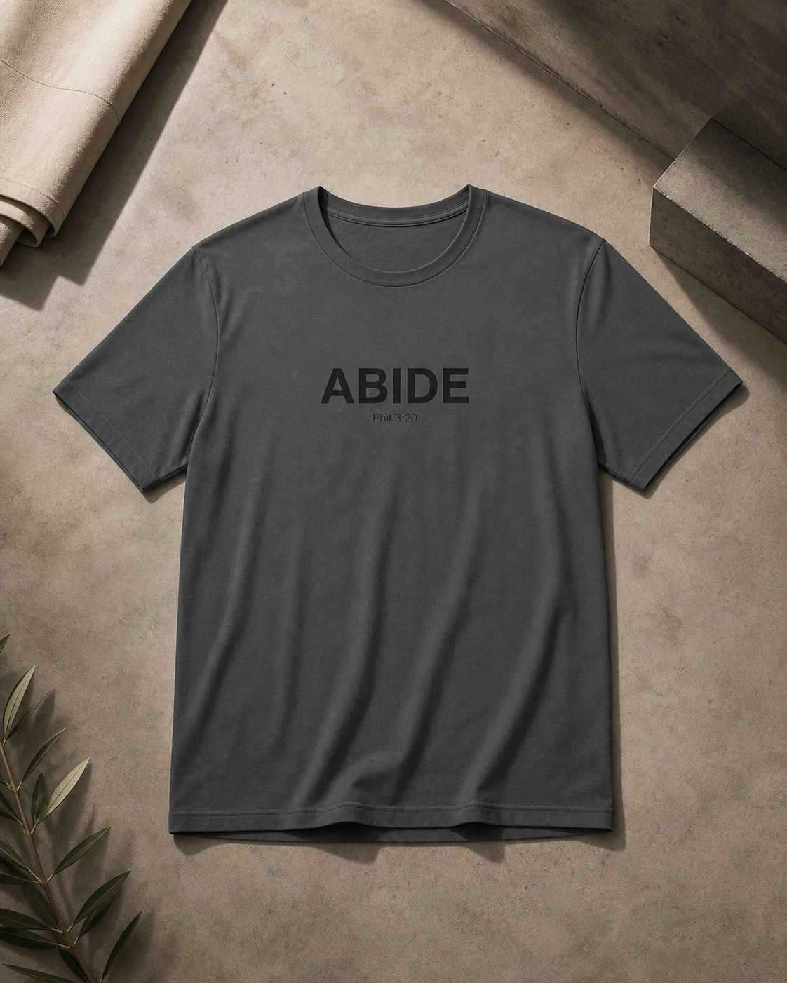 ABIDE Christian Shirt, Philippians 3:20 Tee, Minimalist Faith Streetwear, Tone on Tone Blackout Tee, Modern Bible Verse Gift