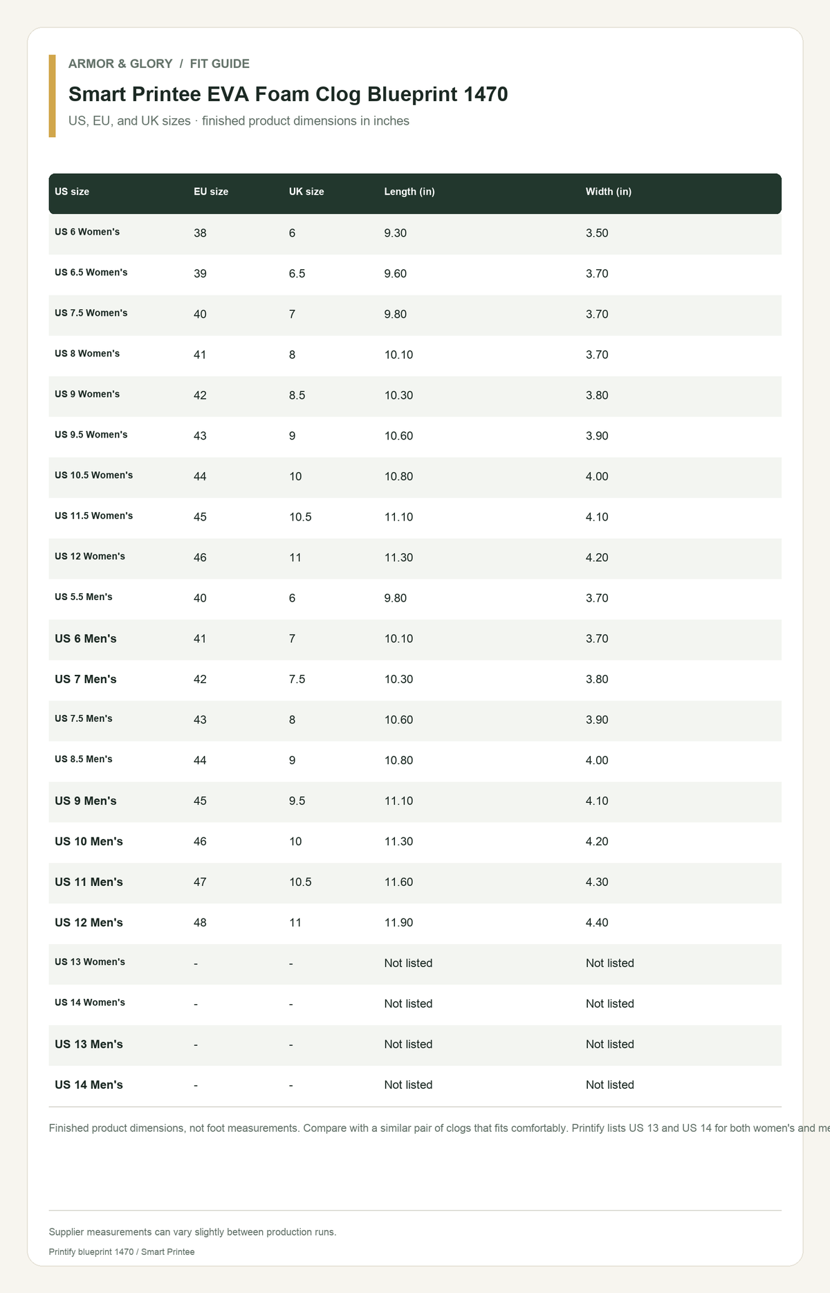 Size guide and fit chart for blueprint 1470; enabled sizes: US 6 Women's, US 6.5 Women's, US 7.5 Women's, US 8 Women's, US 9 Women's, US 9.5 Women's, US 10.5 Women's, US 11.5 Women's, US 12 Women's, US 5.5 Men's, US 6 Men's, US 7 Men's, US 7.5 Men's, US 8.5 Men's, US 9 Men's, US 10 Men's, US 11 Men's, US 12 Men's, US 13 Women's, US 14 Women's, US 13 Men's, US 14 Men's. Measurements are shown on the chart.