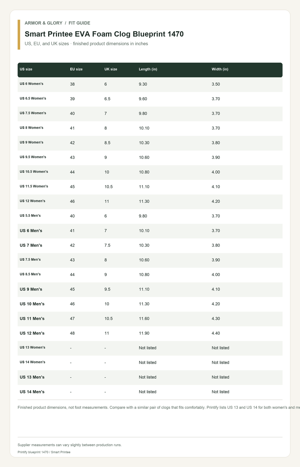 Size guide and fit chart for blueprint 1470; enabled sizes: US 6 Women's, US 6.5 Women's, US 7.5 Women's, US 8 Women's, US 9 Women's, US 9.5 Women's, US 10.5 Women's, US 11.5 Women's, US 12 Women's, US 5.5 Men's, US 6 Men's, US 7 Men's, US 7.5 Men's, US 8.5 Men's, US 9 Men's, US 10 Men's, US 11 Men's, US 12 Men's, US 13 Women's, US 14 Women's, US 13 Men's, US 14 Men's. Measurements are shown on the chart.