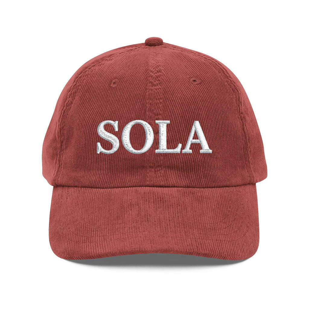 SOLA Corduroy Cap, Embroidered Christian Hat, Minimalist Reformed Baseball Cap, Faith Streetwear, Theology Gift (Embroidery)