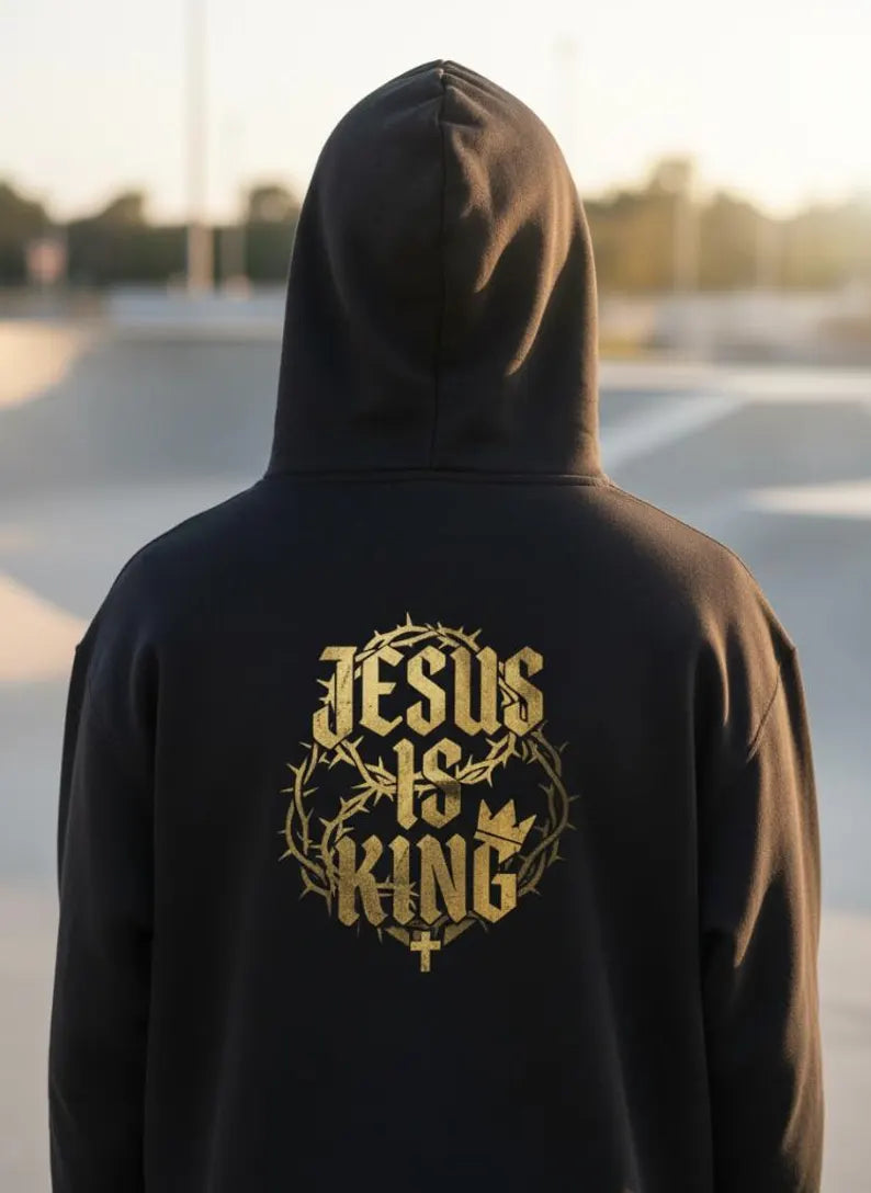 Jesus is King Bold Back Design Faith Based Streetwear Hoodie
