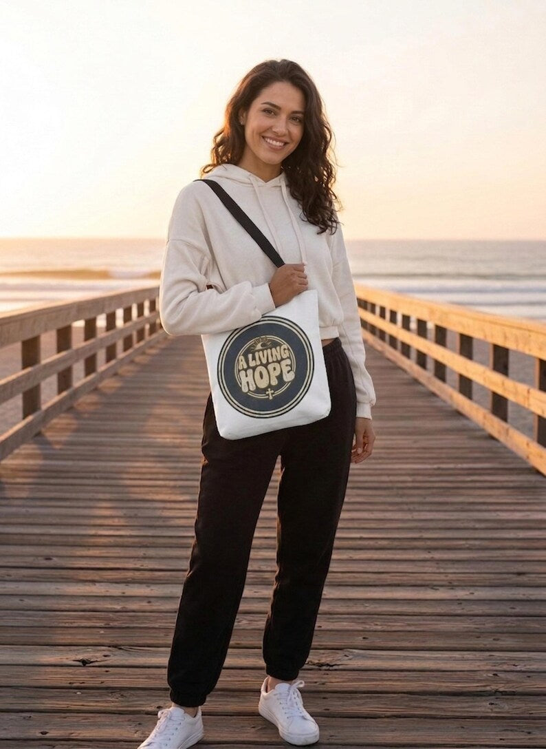 A Living Hope round emblem Tote Bag | Inspirational faith design
