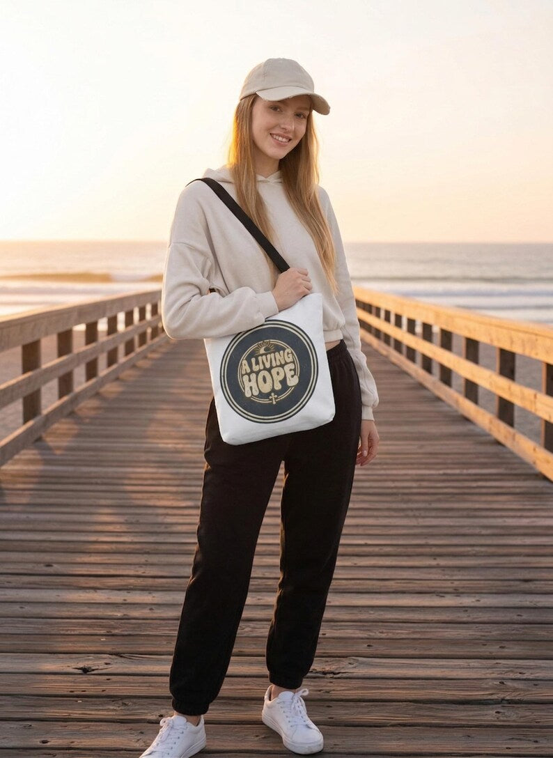 A Living Hope round emblem Tote Bag | Inspirational faith design