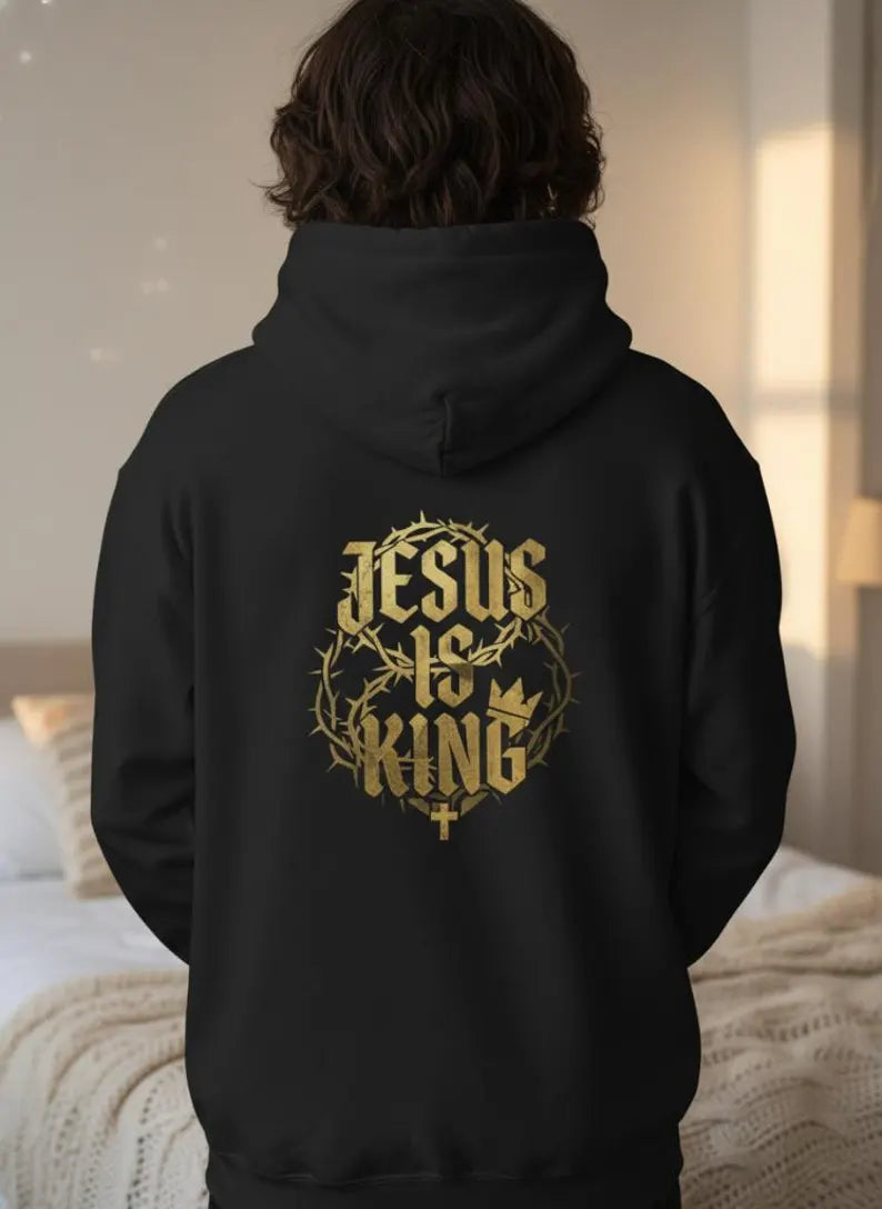 Jesus is King Bold Back Design Faith Based Streetwear Hoodie