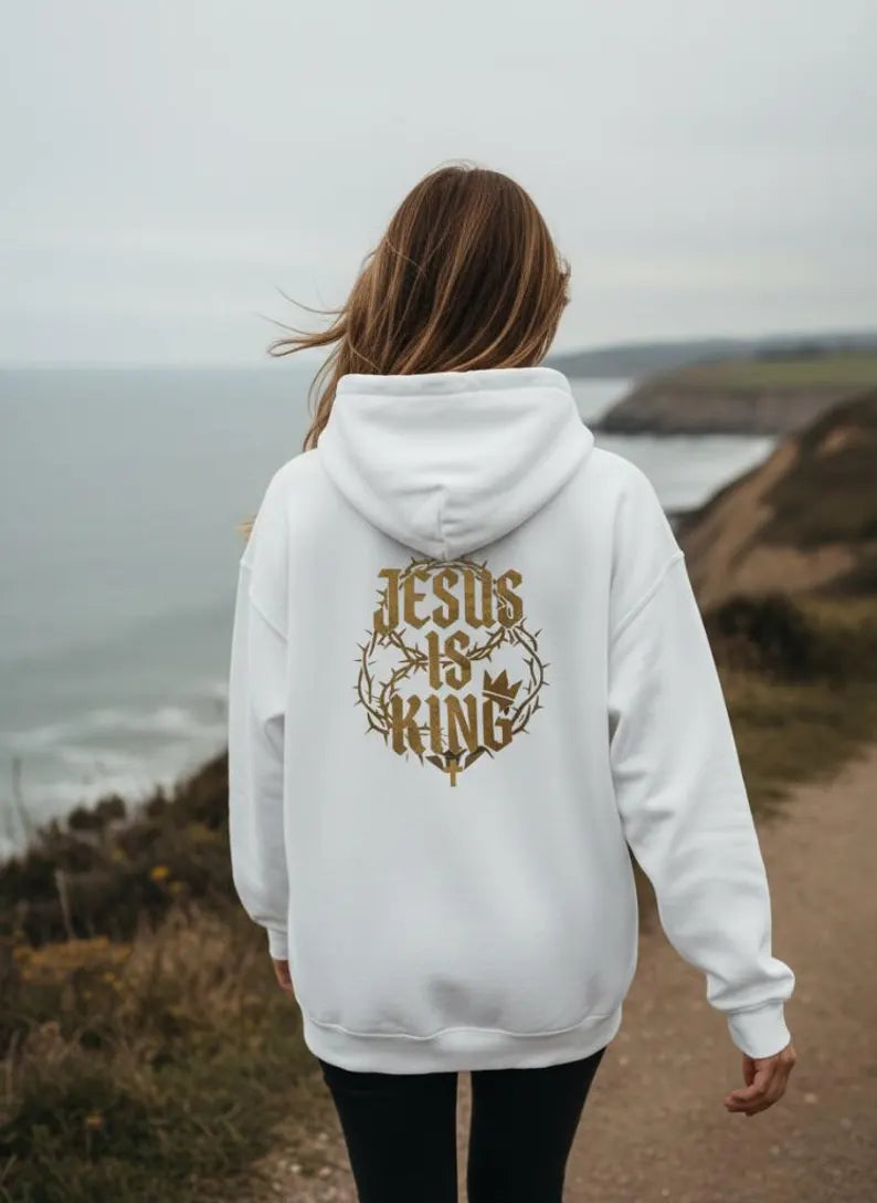 Jesus is King Bold Back Design Faith Based Streetwear Hoodie