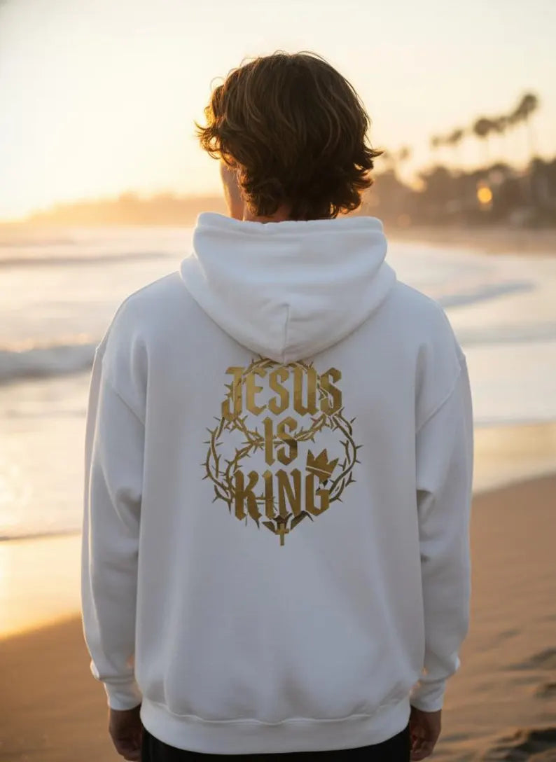 Jesus is King Bold Back Design Faith Based Streetwear Hoodie
