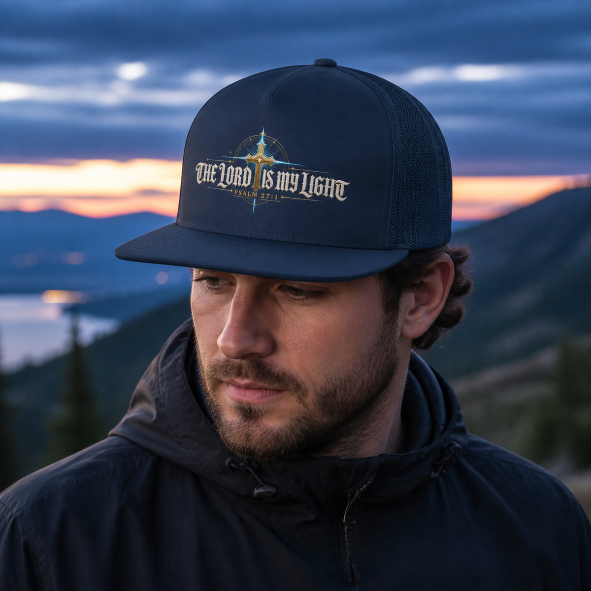 THE LORD IS MY LIGHT Printed Christian 5-Panel Trucker Cap